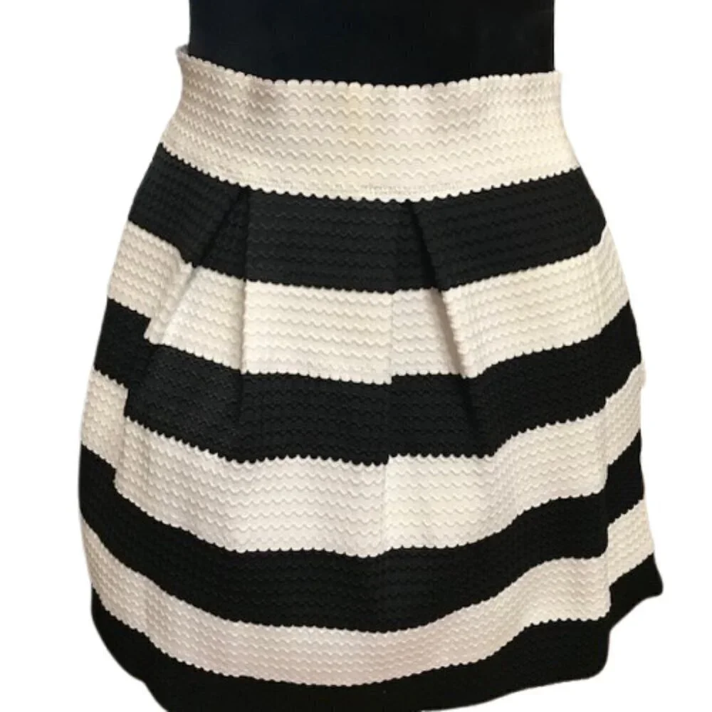 Lore Women's Contrast Black & White Stripes A- Line Skirt Size Large
